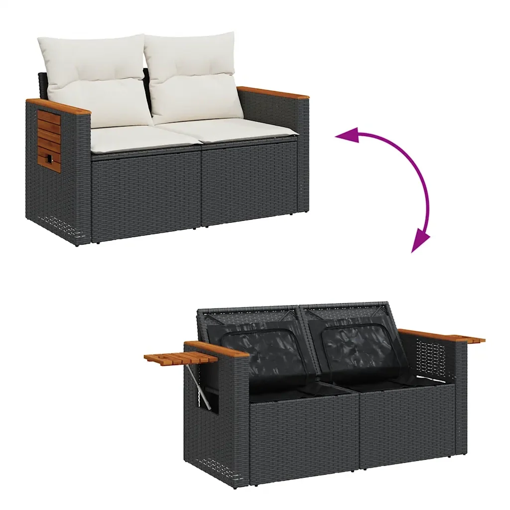 vidaXL Set Divani da Giardino 5 pz con Cuscini in Polyrattan Nero - Image 5