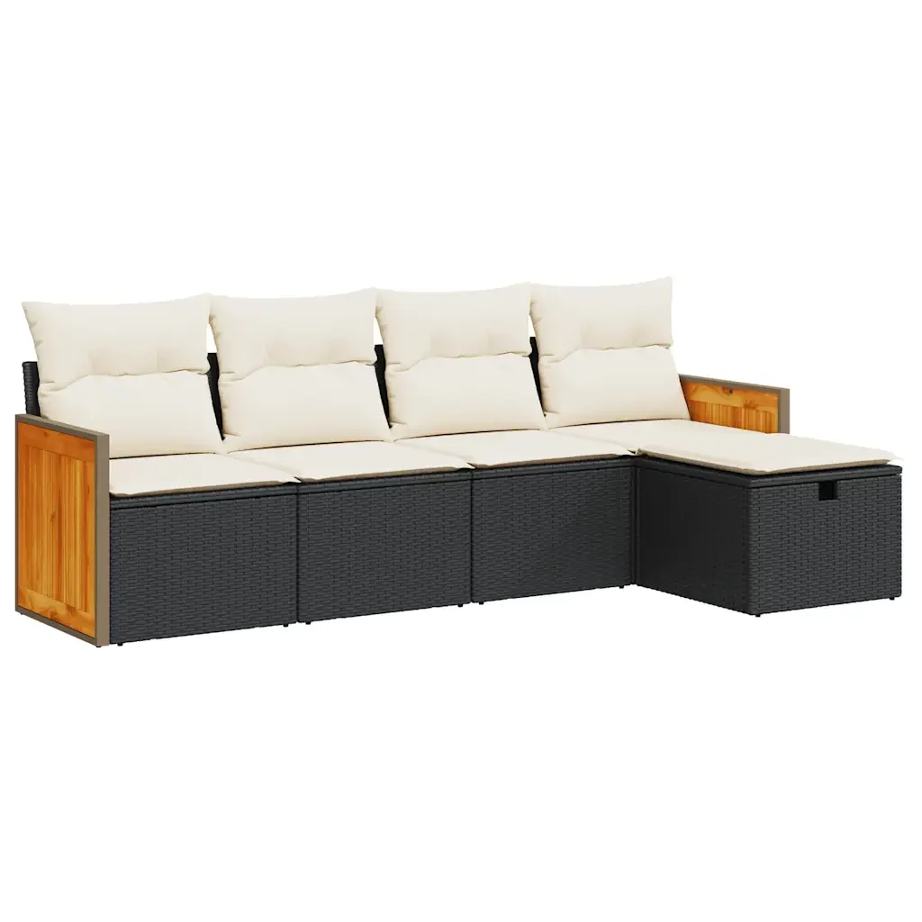 vidaXL Set Divani da Giardino 5 pz con Cuscini in Polyrattan Nero - Image 2
