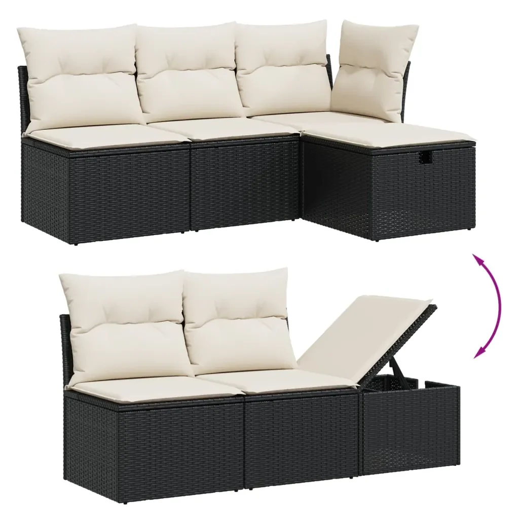 vidaXL Set Divani da Giardino 5 pz con Cuscini in Polyrattan Nero - Image 3