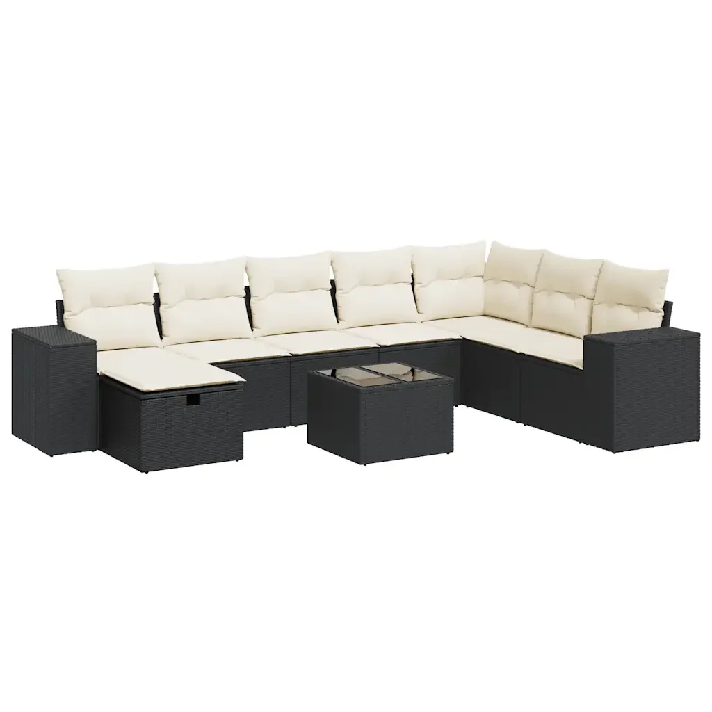 vidaXL Set Divani da Giardino 9 pz con Cuscini Nero in Polyrattan - Image 2