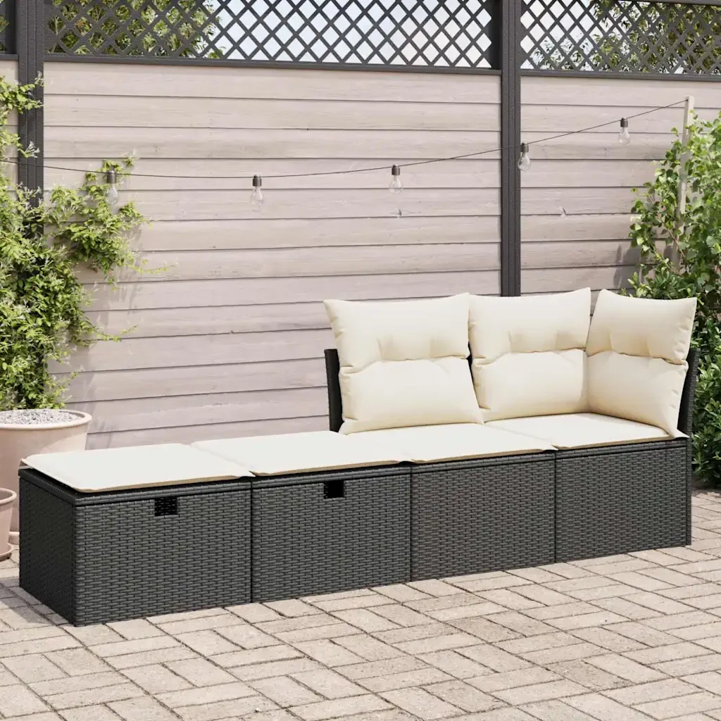 vidaXL Set Divani da Giardino con Cuscini 2 pz Nero Polyrattan Acacia - Image 3