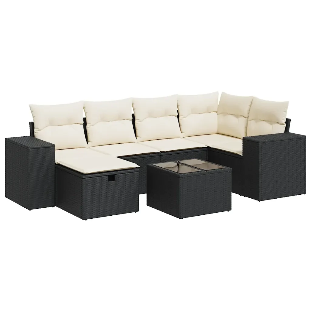 vidaXL Set Divani da Giardino con Cuscini 7pz Nero Polyrattan - Image 2