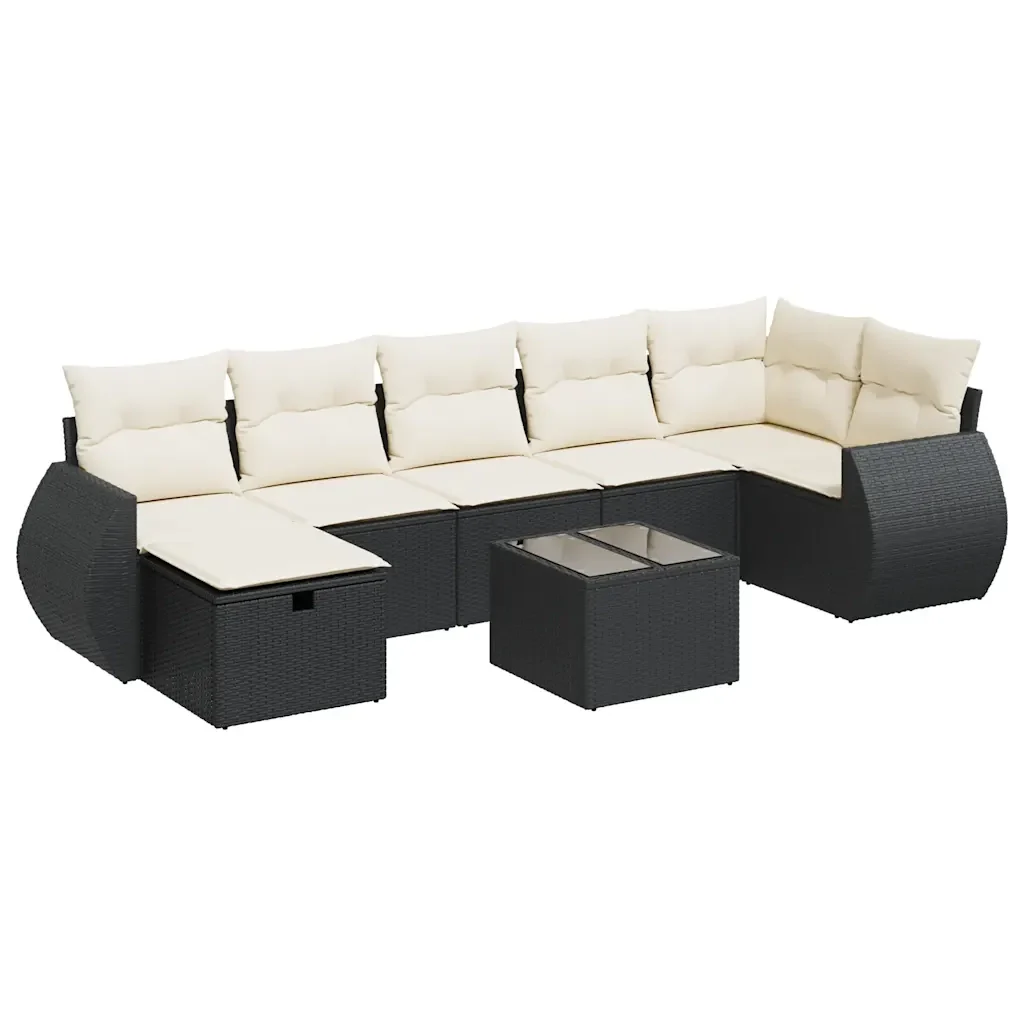vidaXL Set Divani da Giardino con Cuscini 8 pz Nero in Polyrattan - Image 2