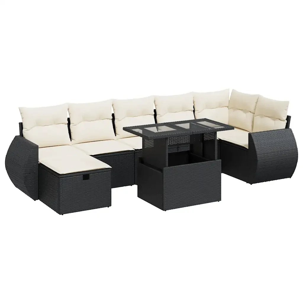 vidaXL Set Divani da Giardino con Cuscini 8 pz Nero in Polyrattan - Image 2