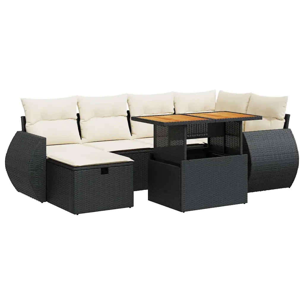 vidaXL Set Divani da Giardino con Cuscini 8 pz Nero Polyrattan Acacia - Image 2