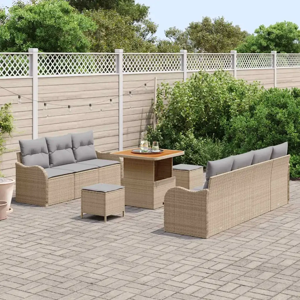 Set Divano da Giardino con cuscino 10 pcs Beige polyrattan - Image 3