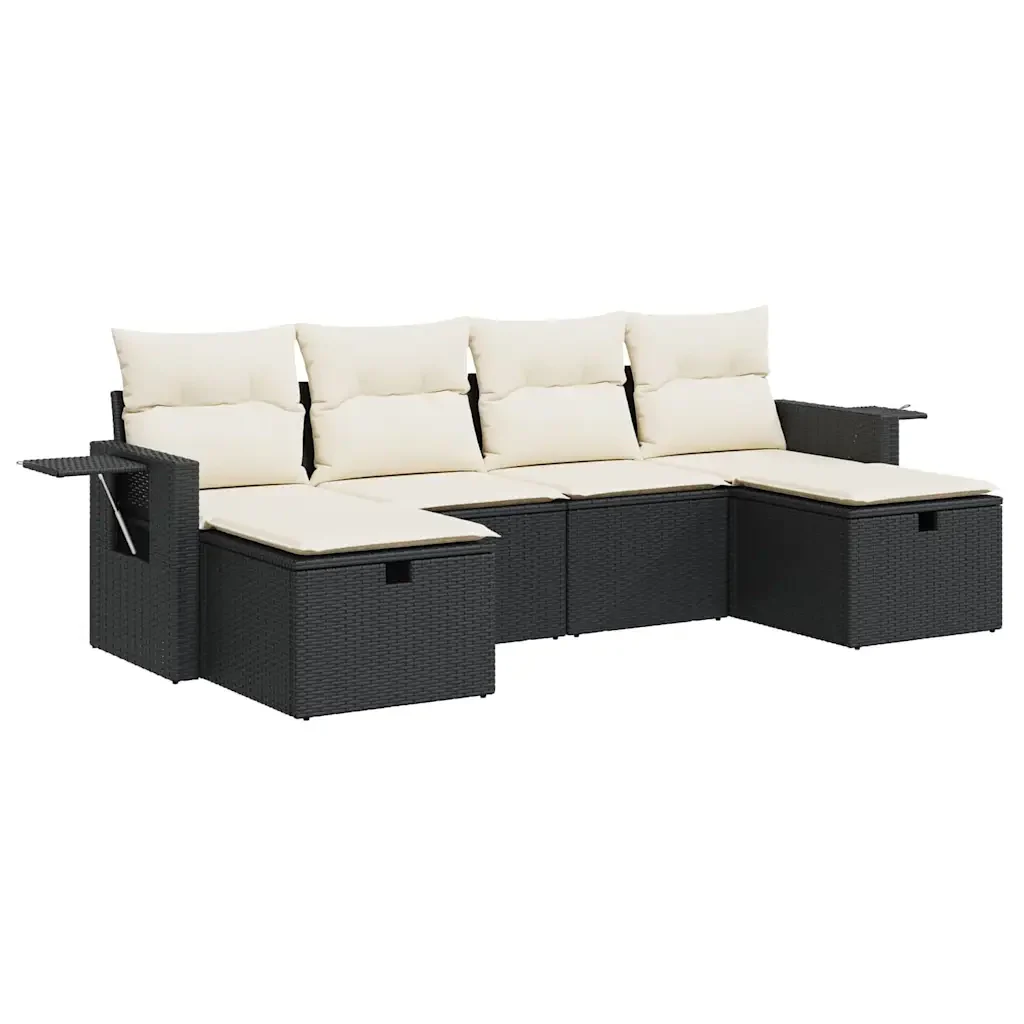 vidaXL Set Divano da Giardino 6 pz con Cuscini Nero in Polyrattan - Image 2