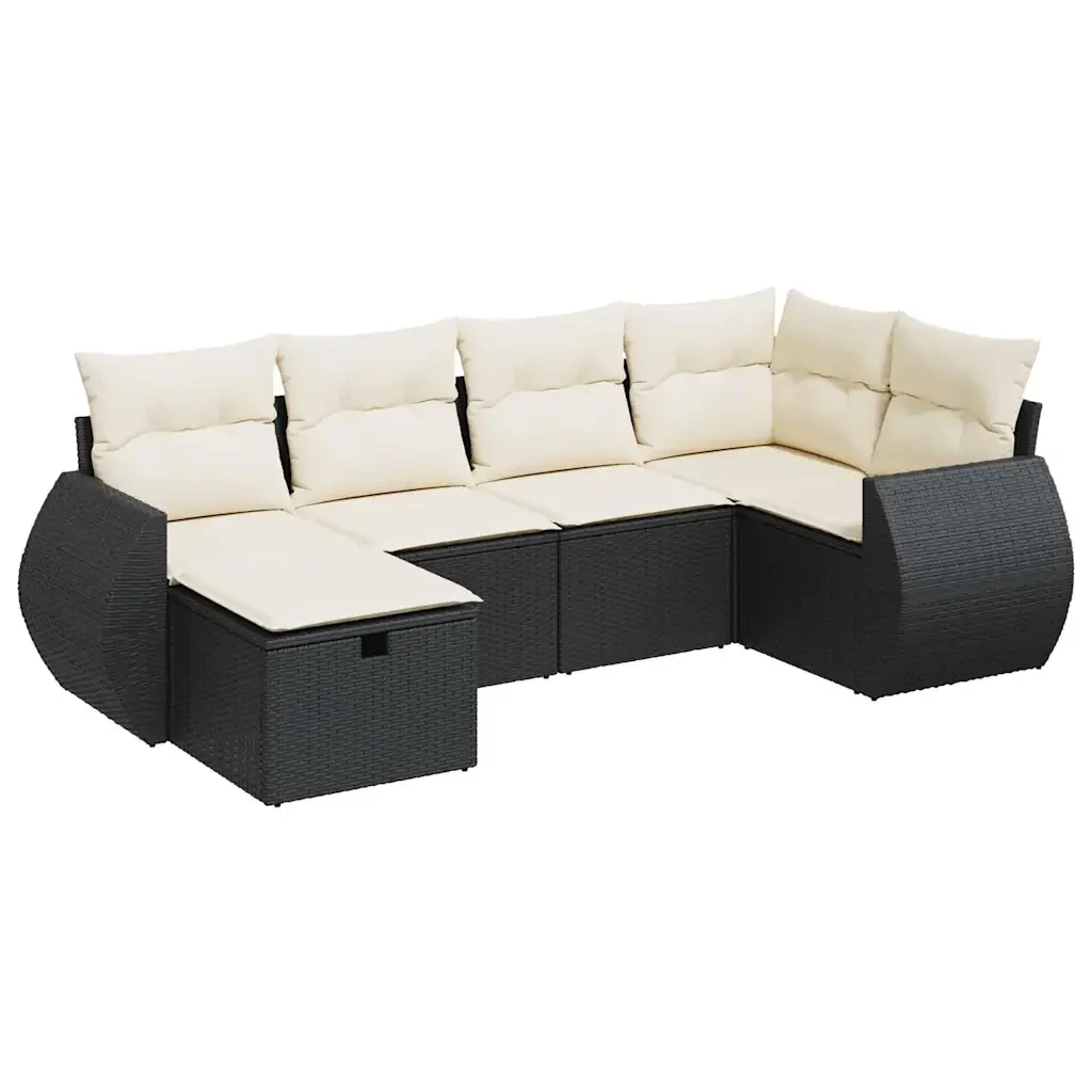 vidaXL Set Divano da Giardino 6 pz con Cuscini Nero in Polyrattan - Image 2