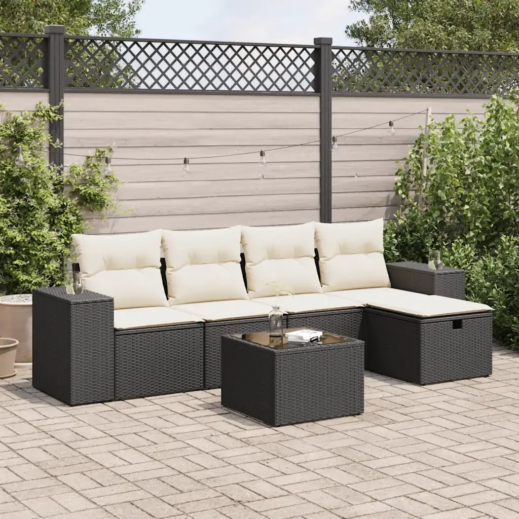 vidaXL Set Divano da Giardino 6 pz con Cuscini Nero in Polyrattan