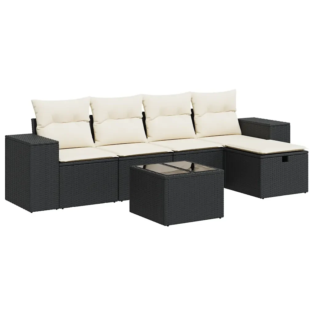 vidaXL Set Divano da Giardino 6 pz con Cuscini Nero in Polyrattan - Image 2