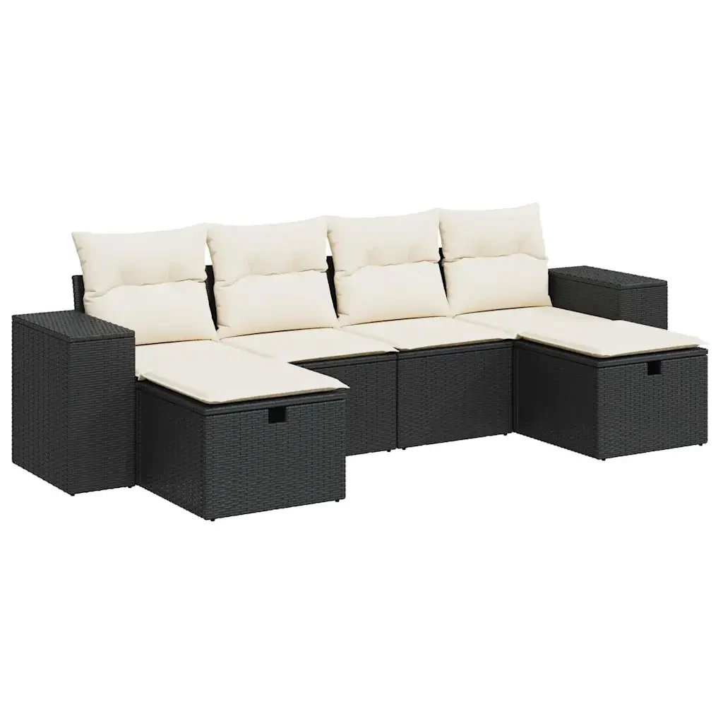 vidaXL Set Divano da Giardino 6 pz con Cuscini Nero in Polyrattan - Image 2