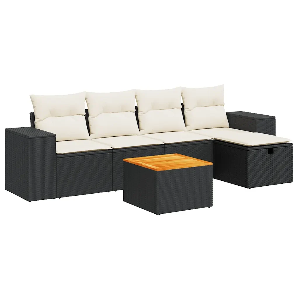 vidaXL Set Divano da Giardino 6 pz con Cuscini Nero in Polyrattan - Image 2