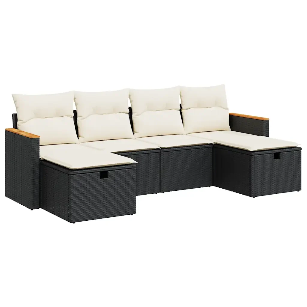vidaXL Set Divano da Giardino 6 pz con Cuscini Nero in Polyrattan - Image 2