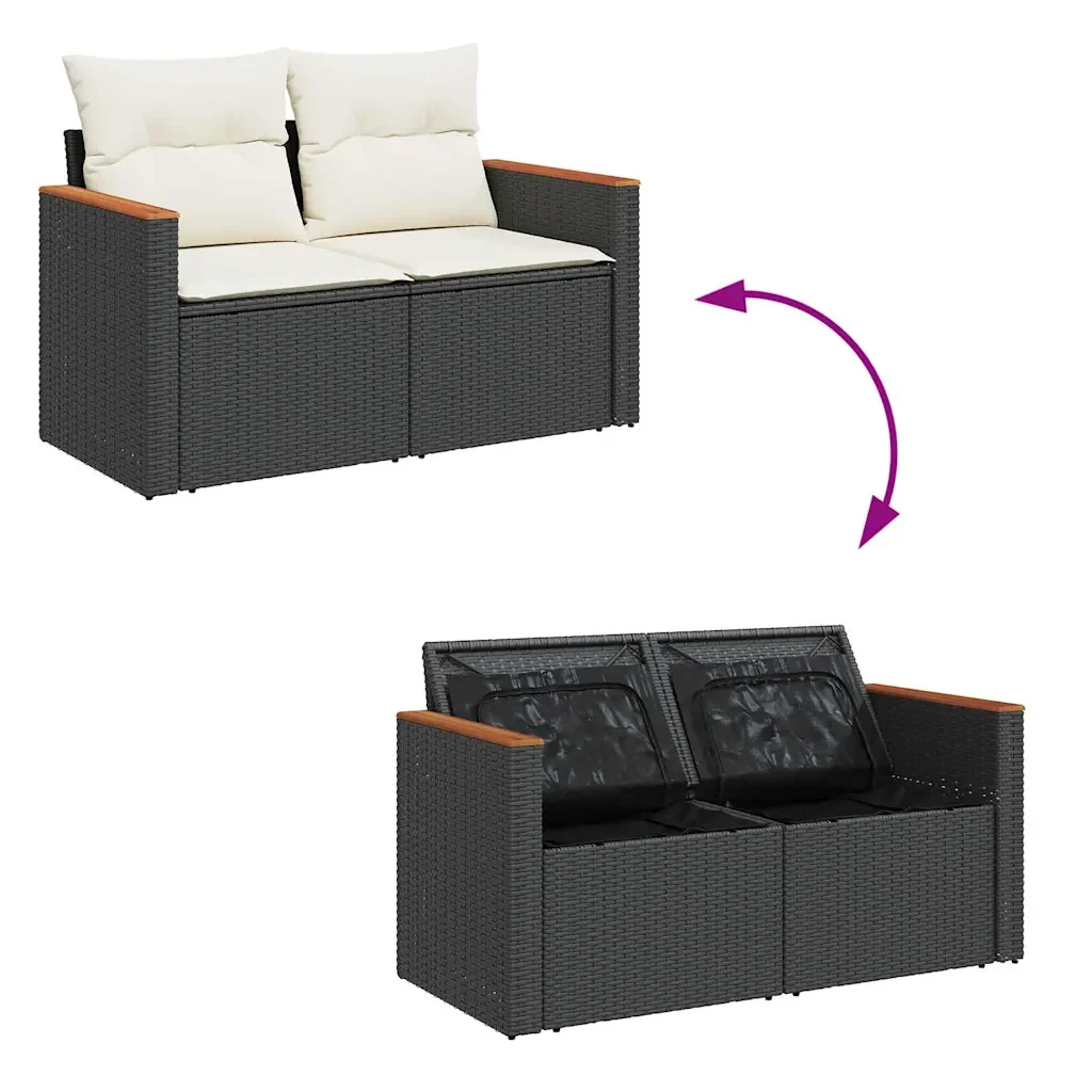 vidaXL Set Divano da Giardino 6 pz con Cuscini Nero in Polyrattan - Image 5
