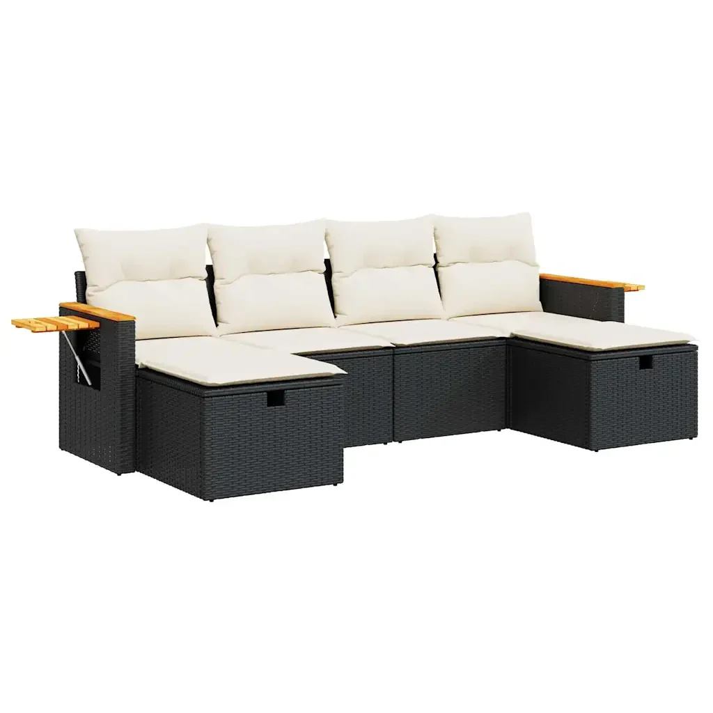 vidaXL Set Divano da Giardino 6 pz con Cuscini Nero in Polyrattan - Image 2