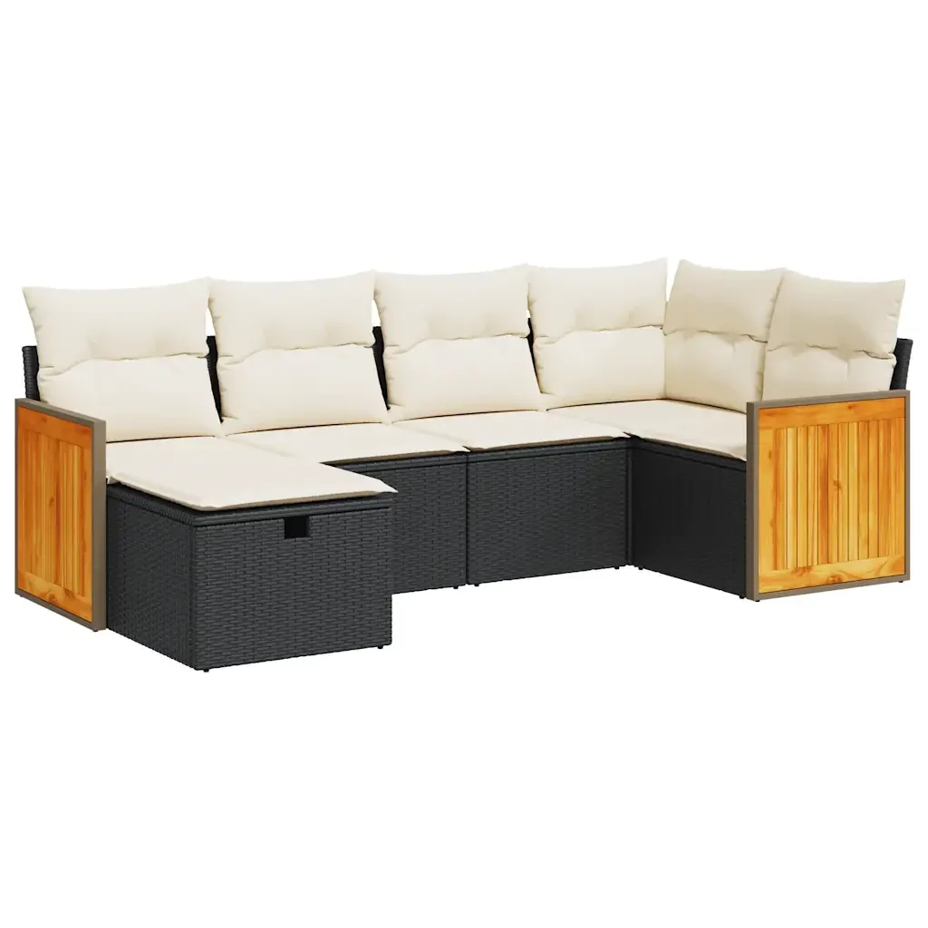 vidaXL Set Divano da Giardino 6 pz con Cuscini Nero in Polyrattan - Image 2