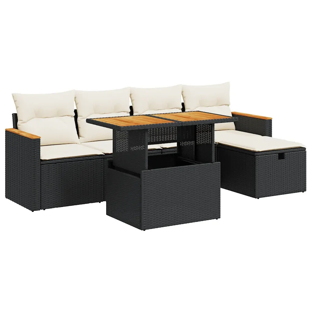 vidaXL Set Divano da Giardino 6 pz con Cuscini Nero in Polyrattan - Image 2