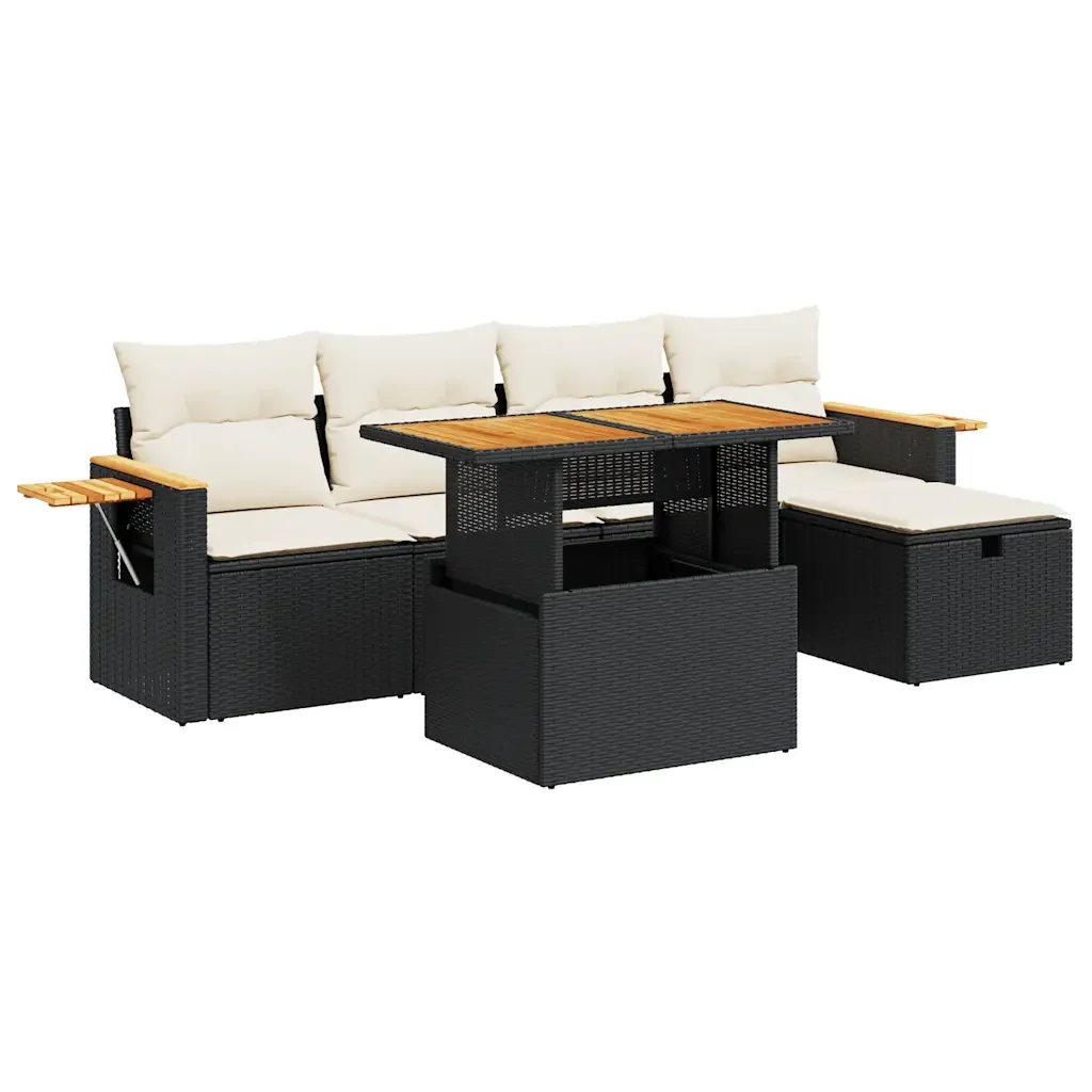 vidaXL Set Divano da Giardino 6 pz con Cuscini Nero in Polyrattan - Image 2