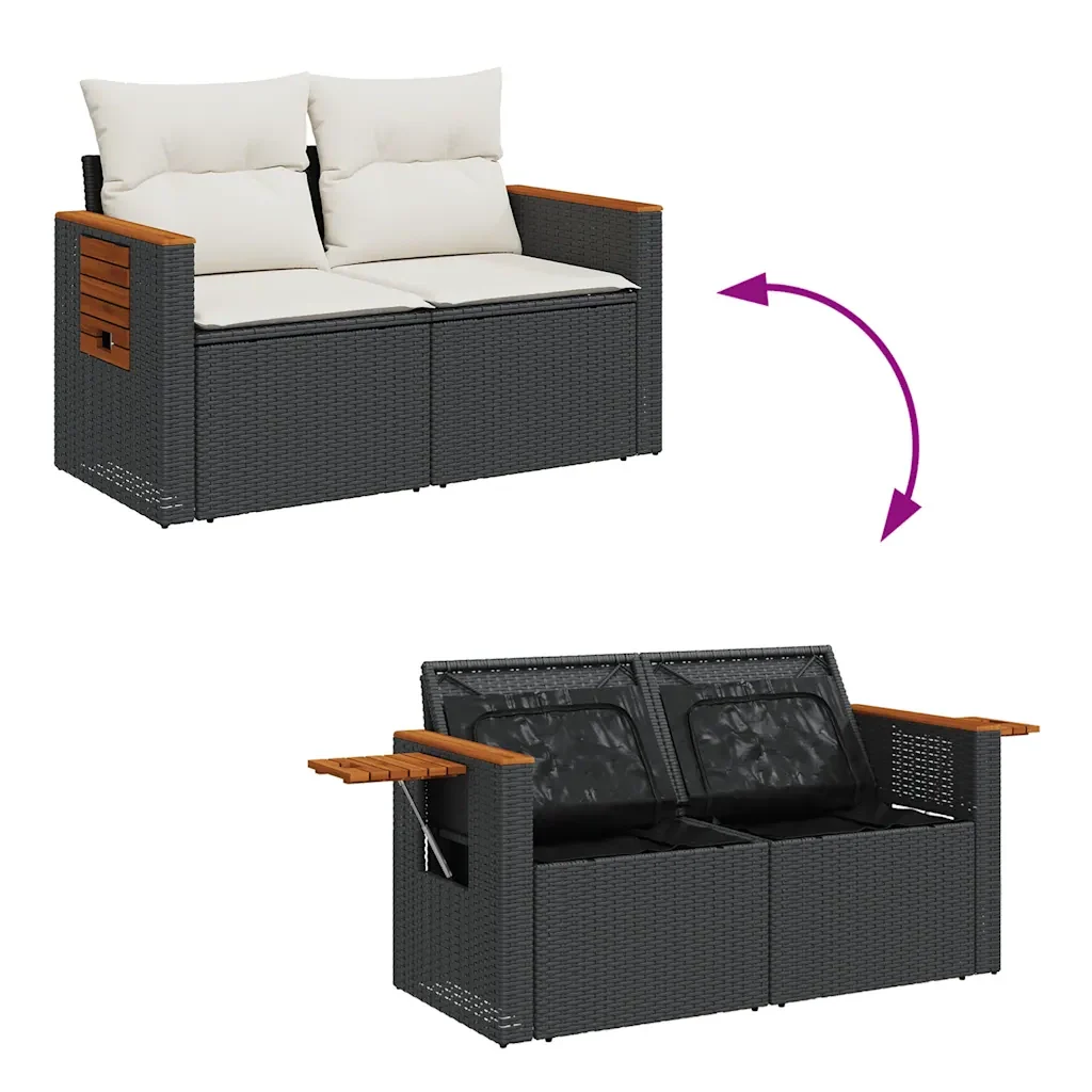 vidaXL Set Divano da Giardino 6 pz con Cuscini Nero in Polyrattan - Image 6