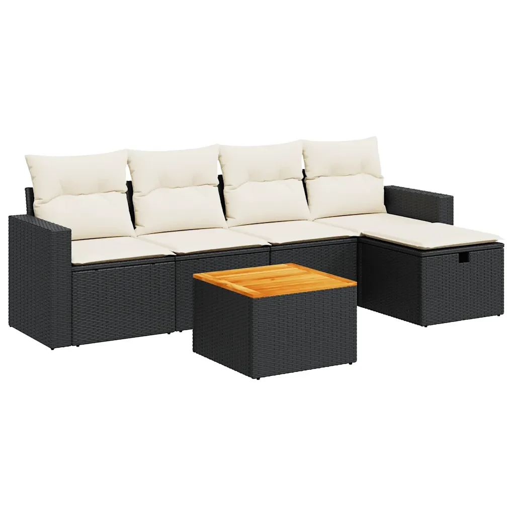 vidaXL Set Divano da Giardino 6 pz con Cuscini Nero in Polyrattan - Image 2