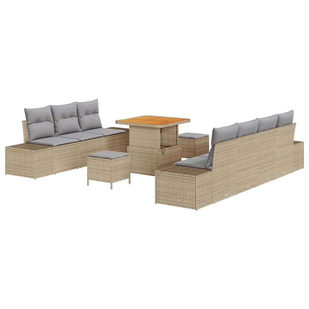 Set Divano da Giardino con cuscino 10 pcs Beige polyrattan - Image 2