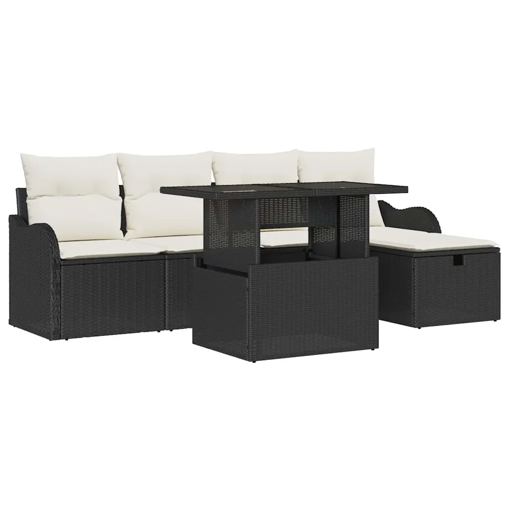 vidaXL Set Divano da Giardino con cuscino 6 pcs Nero Poly Rattan - Image 2