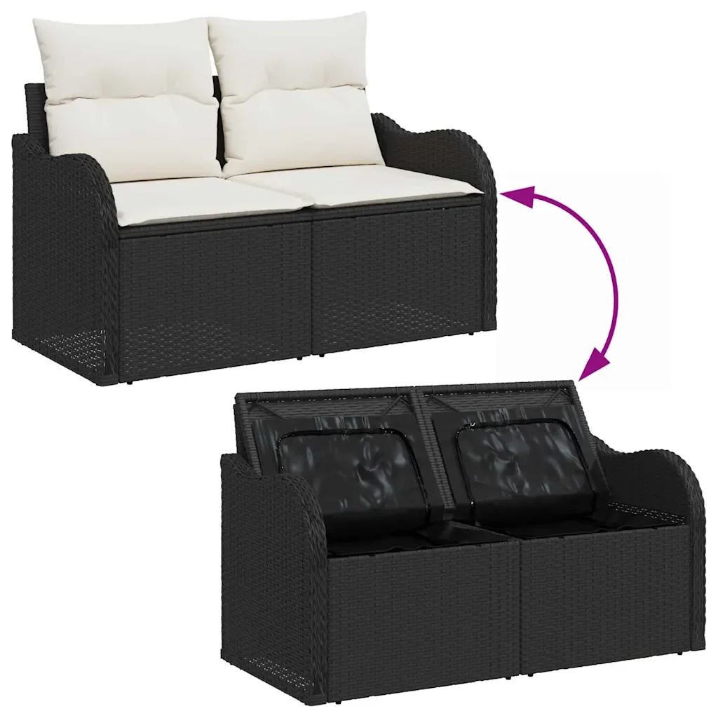 vidaXL Set Divano da Giardino con cuscino 6 pcs Nero Poly Rattan - Image 10