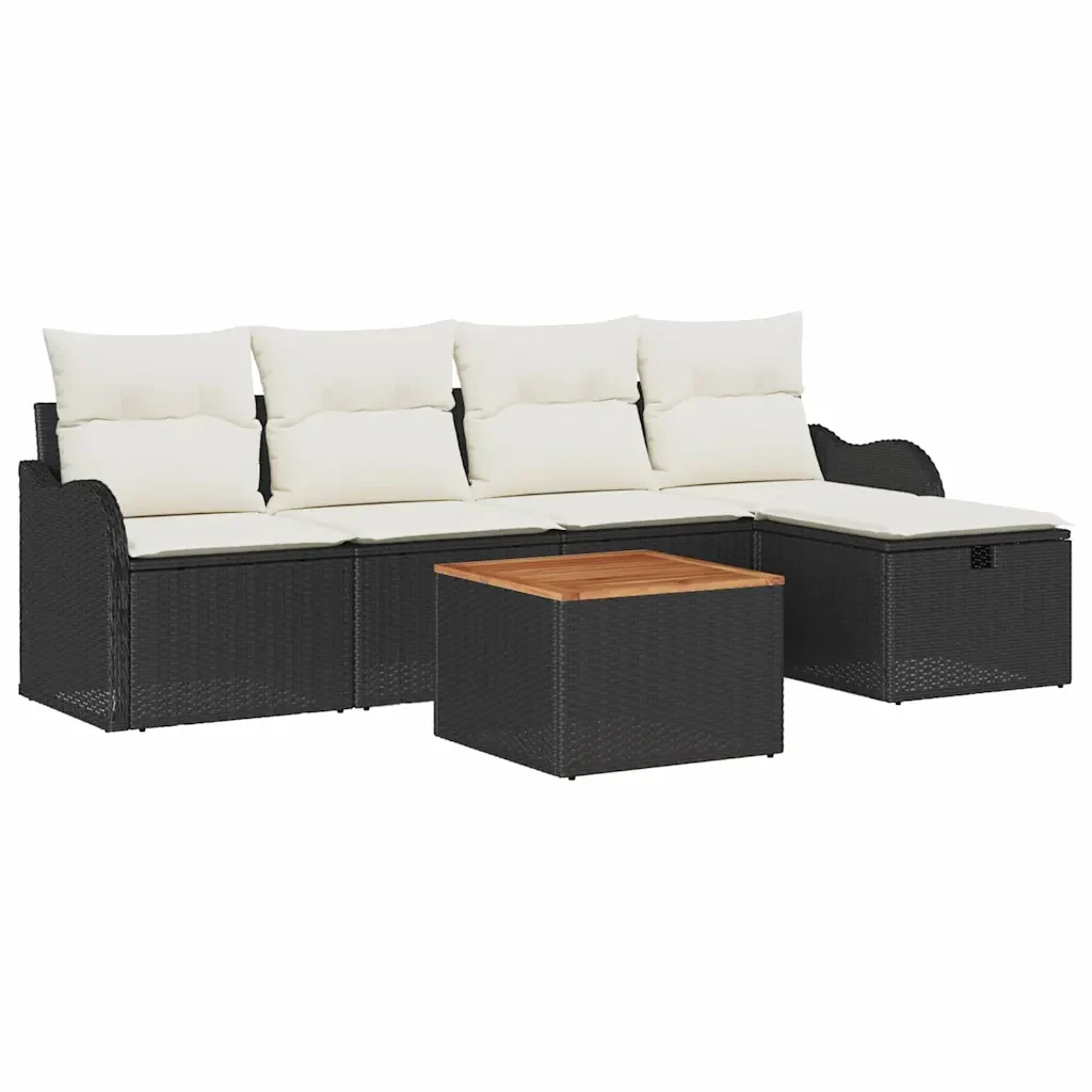 vidaXL Set Divano da Giardino con cuscino 6 pcs Nero Poly Rattan - Image 2