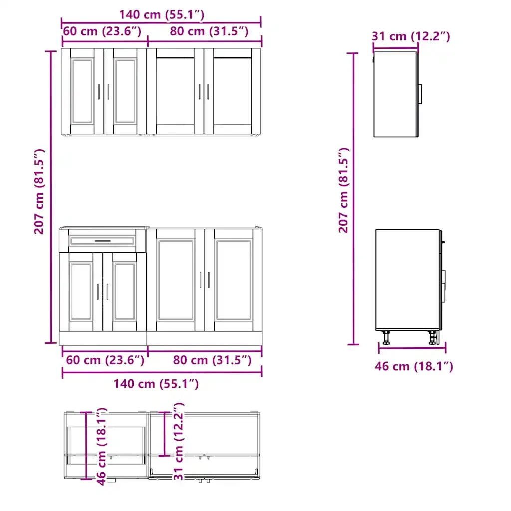 vidaXL Set Mobili da Cucina 4 pz Porto Rovere Sonoma in Truciolato - Image 6