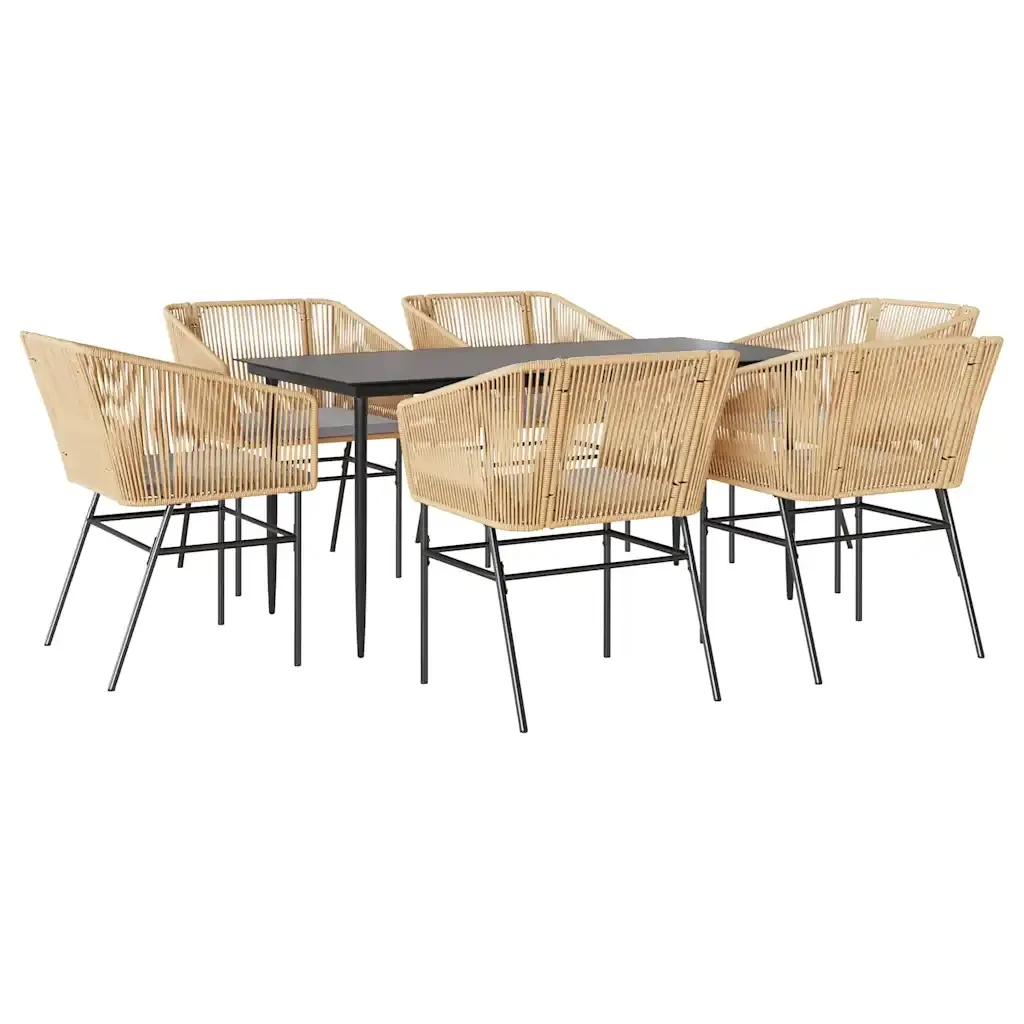 vidaXL Set Pranzo da Giardino 7pz con Cuscini Marrone Polyrattan Vetro - Image 2