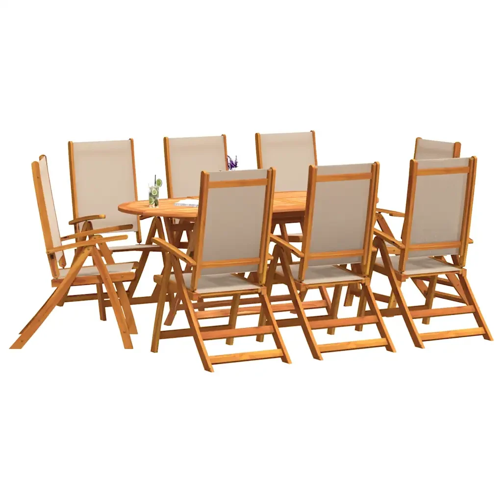 Set Pranzo da Giardino 9pz Legno Massello di Acacia e Textilene - Image 4