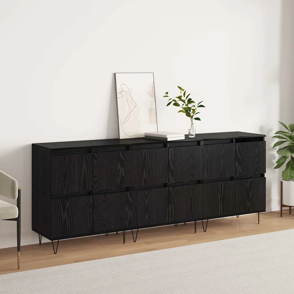 Sideboards 3 pcs Rovere nero 180 x 35 x 70 cm Legno multistrato - Image 4
