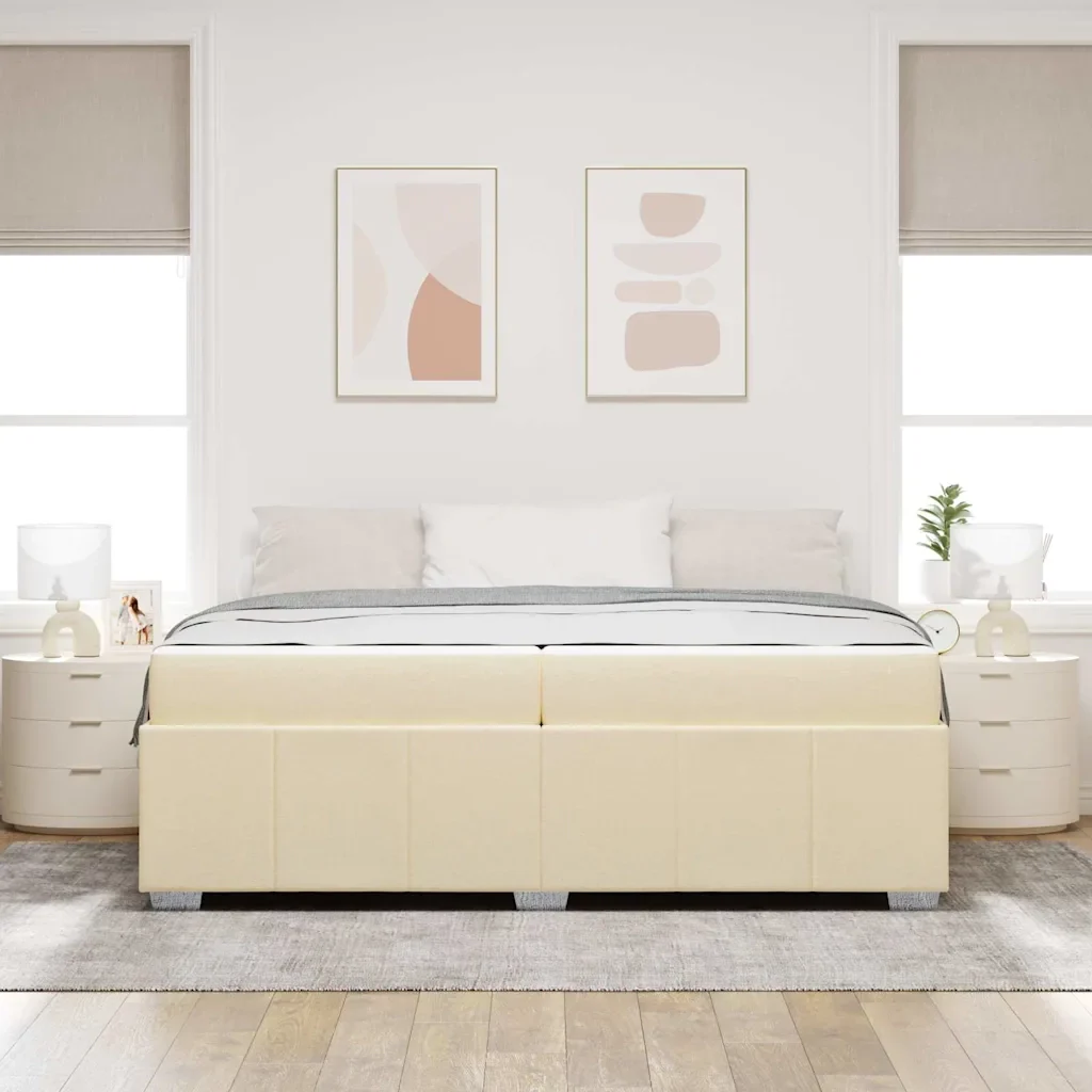 vidaXL Struttura del letto con materasso Crema 200 x 200 cm Tessuto - Image 5