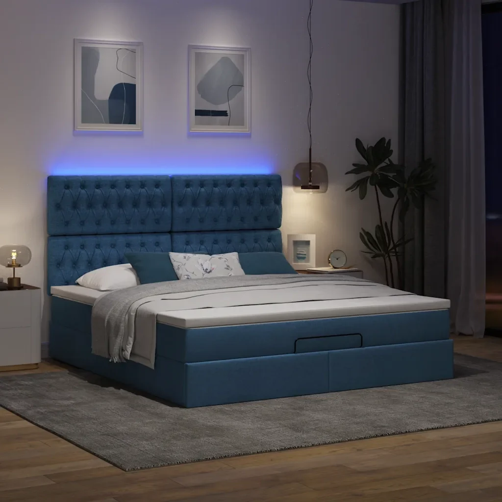 vidaXL Struttura Letto Pouf con Materasso Blu 180x200cm in Tessuto - Image 3