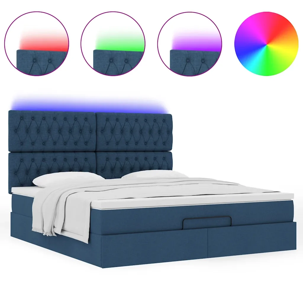 vidaXL Struttura Letto Pouf con Materasso Blu 180x200cm in Tessuto - Image 4