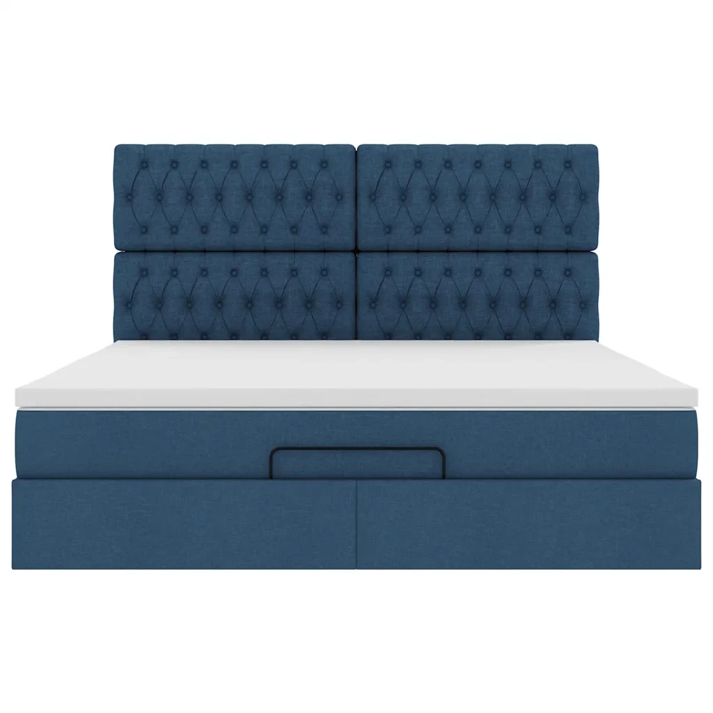 vidaXL Struttura Letto Pouf con Materasso Blu 180x200cm in Tessuto - Image 7