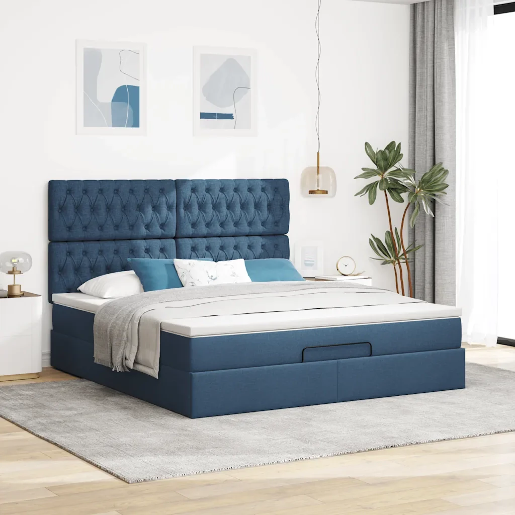 vidaXL Struttura Letto Pouf con Materasso Blu 180x200cm in Tessuto - Image 3