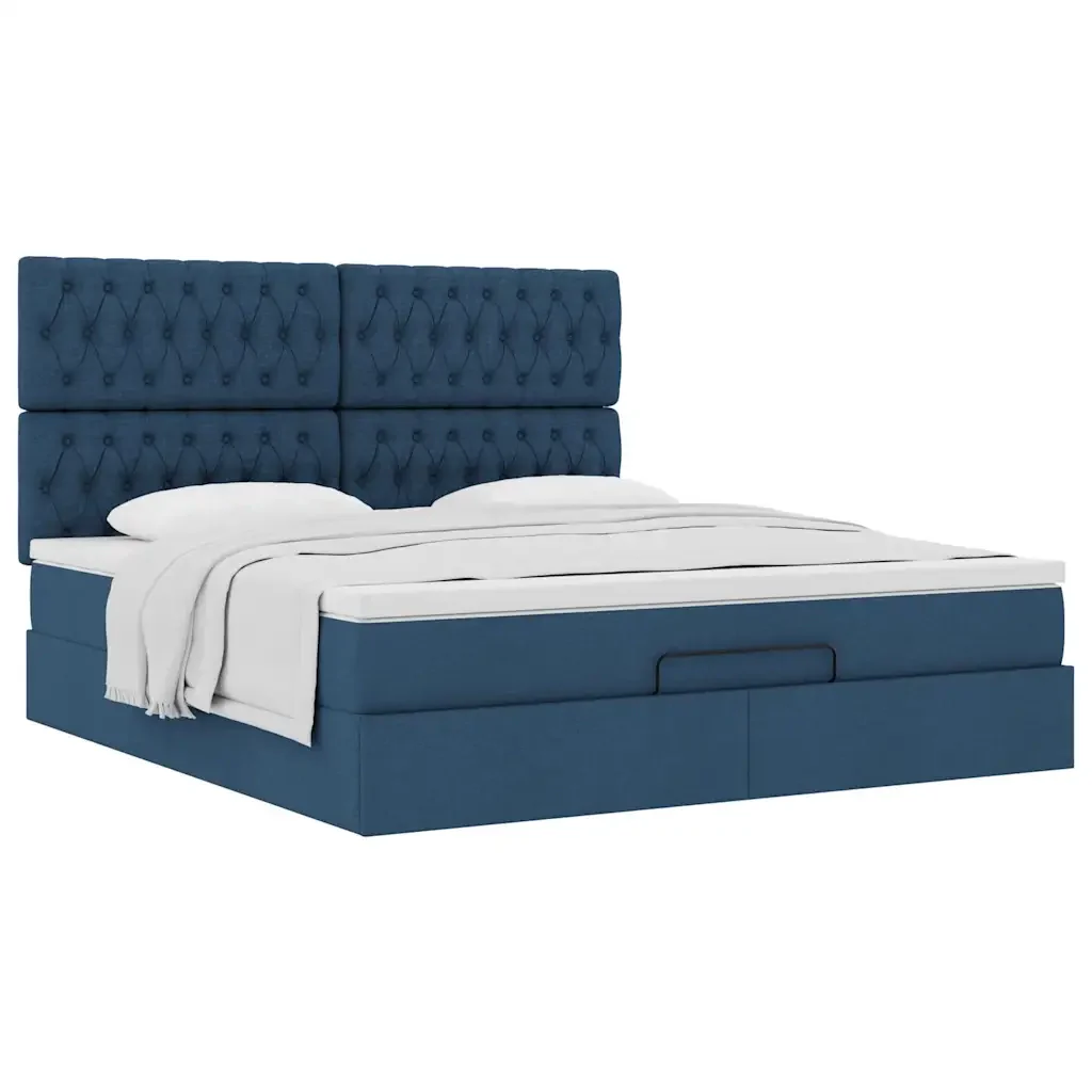 vidaXL Struttura Letto Pouf con Materasso Blu 180x200cm in Tessuto - Image 4
