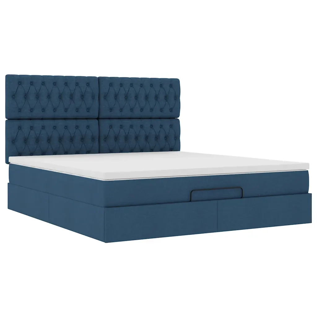 vidaXL Struttura Letto Pouf con Materasso Blu 180x200cm in Tessuto - Image 5