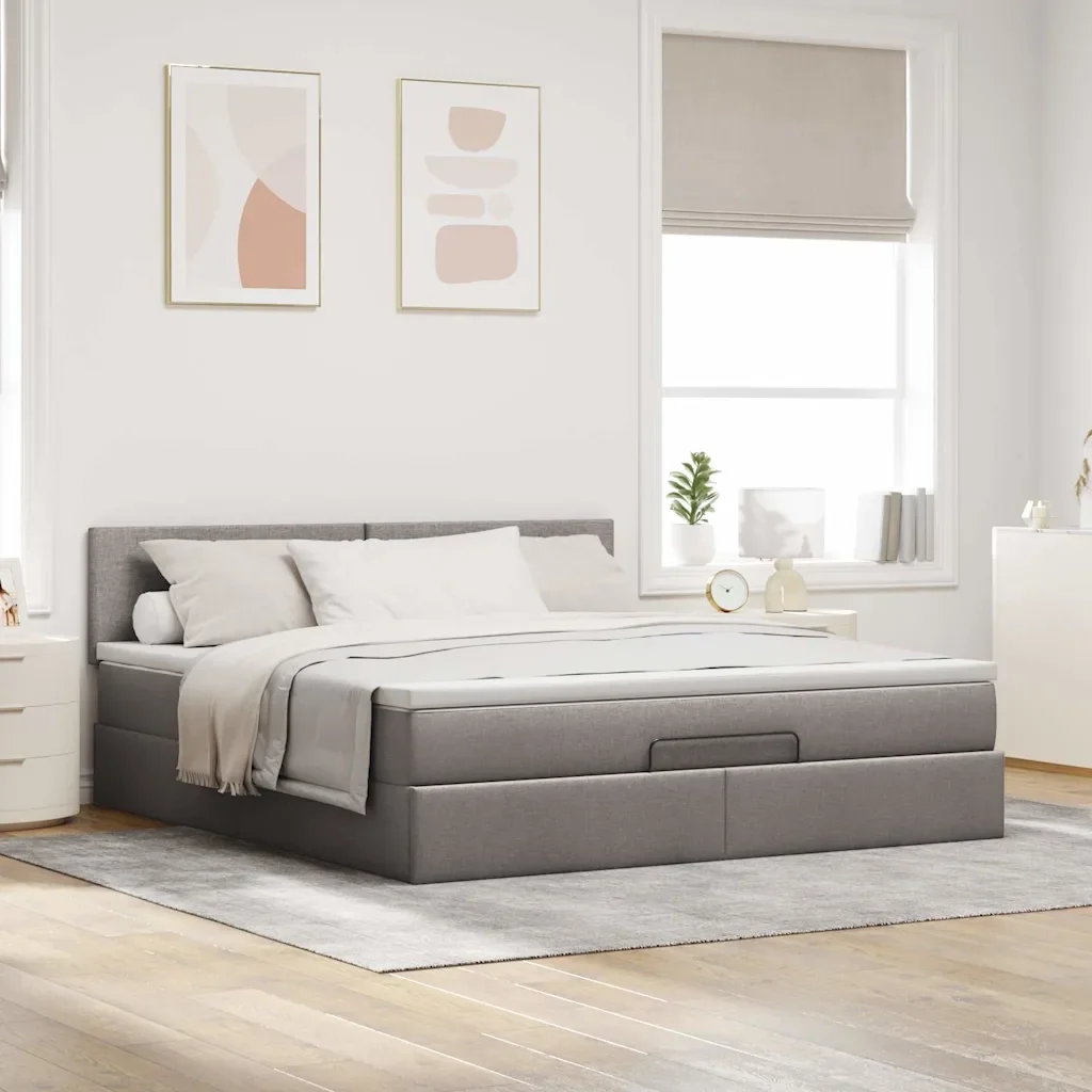 vidaXL Struttura Letto Pouf con Materasso Tortora 160x200cm in Tessuto - Image 3