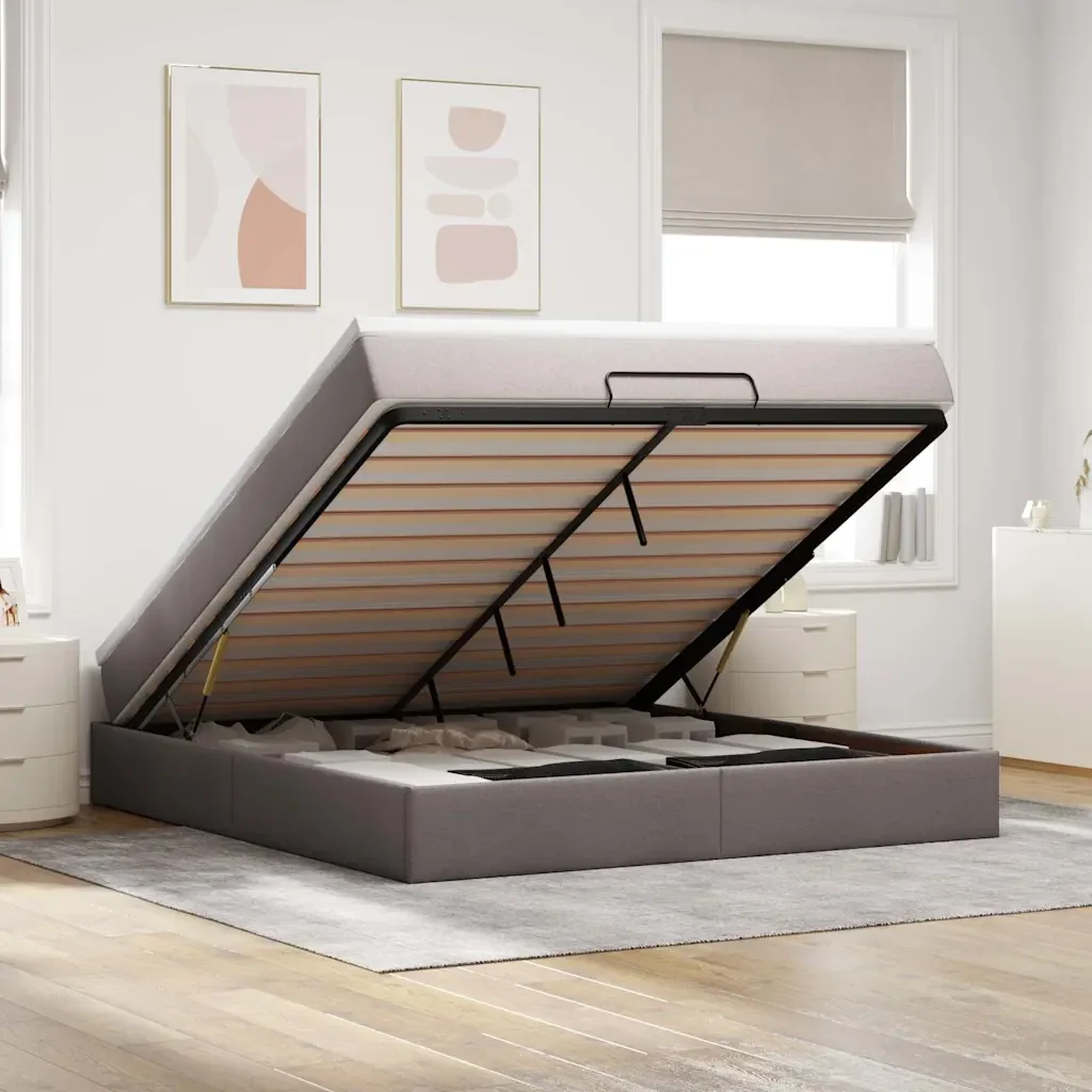 vidaXL Struttura Letto Pouf con Materasso Tortora 160x200cm in Tessuto