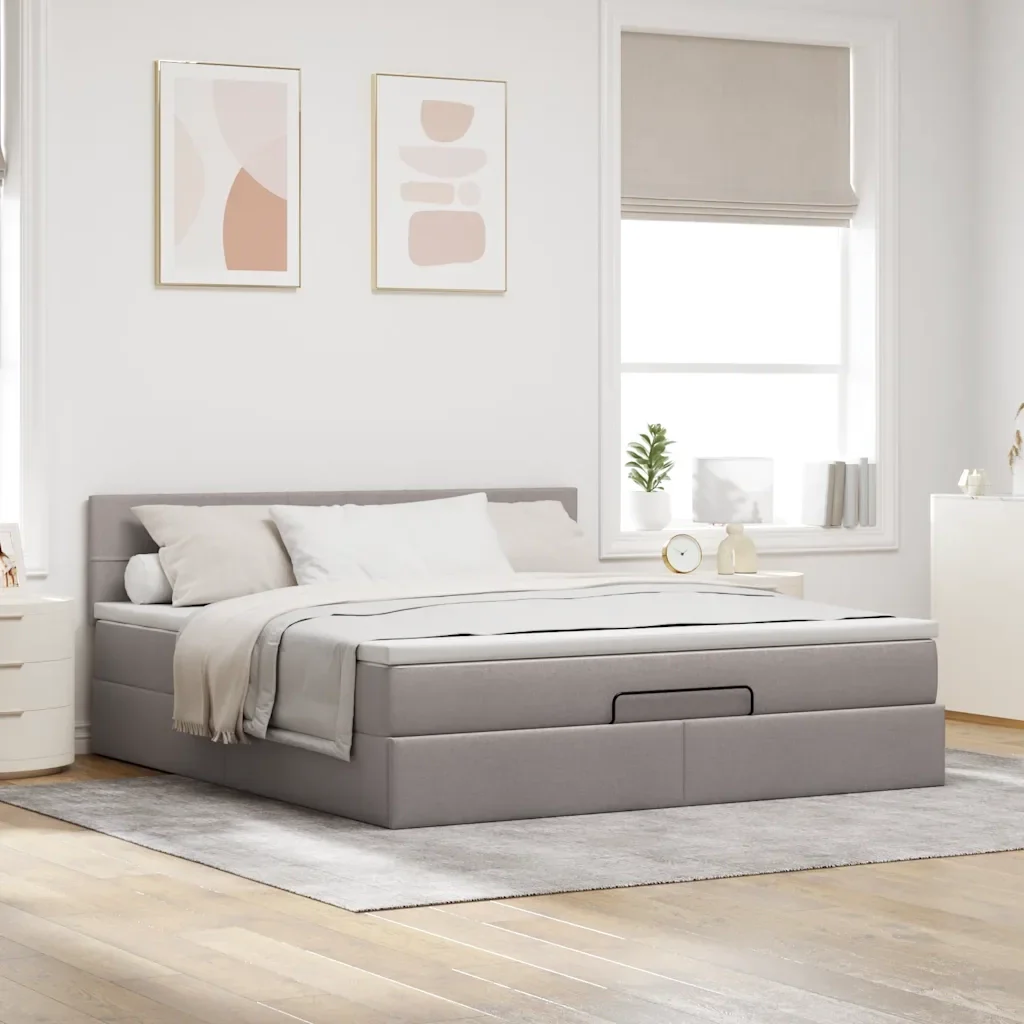 vidaXL Struttura Letto Pouf con Materasso Tortora 160x200cm in Tessuto - Image 3