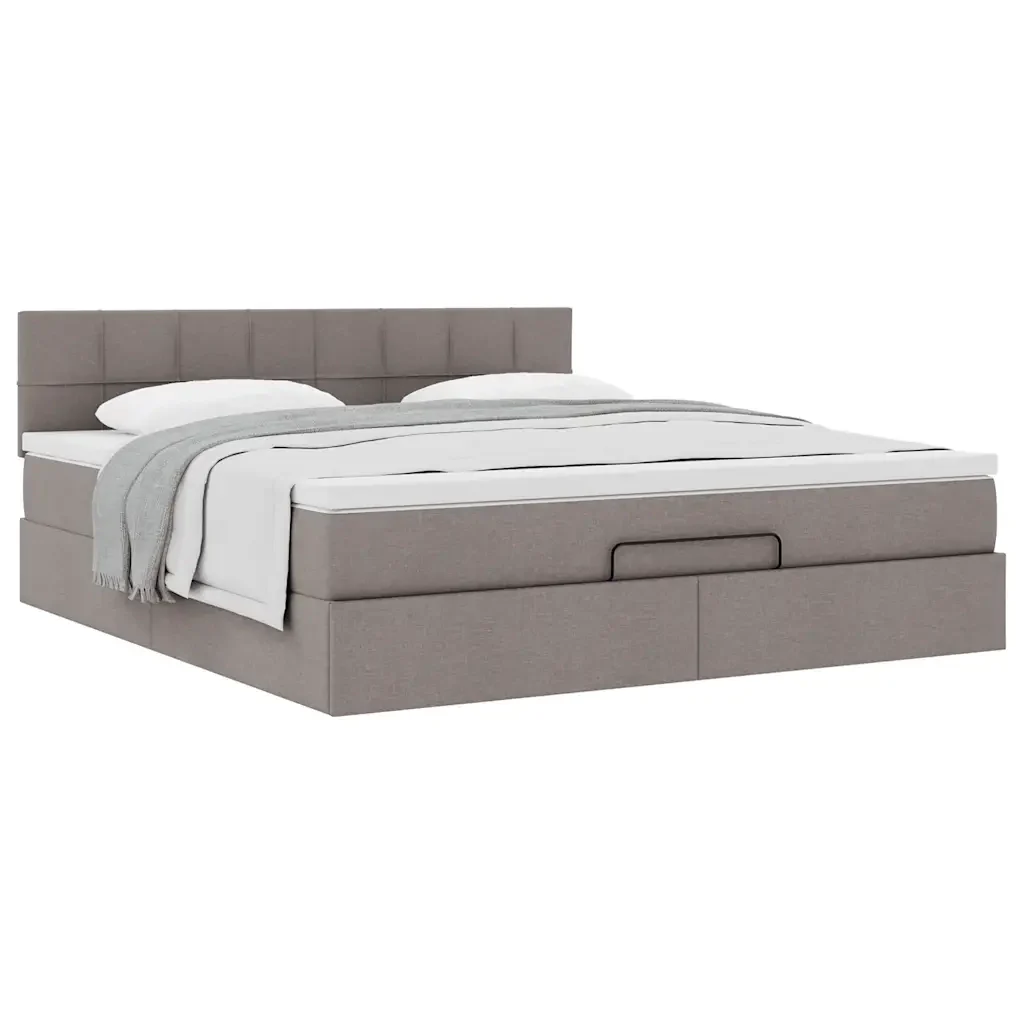 vidaXL Struttura Letto Pouf con Materasso Tortora 160x200cm in Tessuto - Image 4