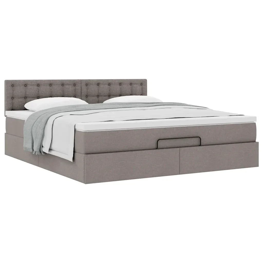 vidaXL Struttura Letto Pouf con Materasso Tortora 160x200cm in Tessuto - Image 4