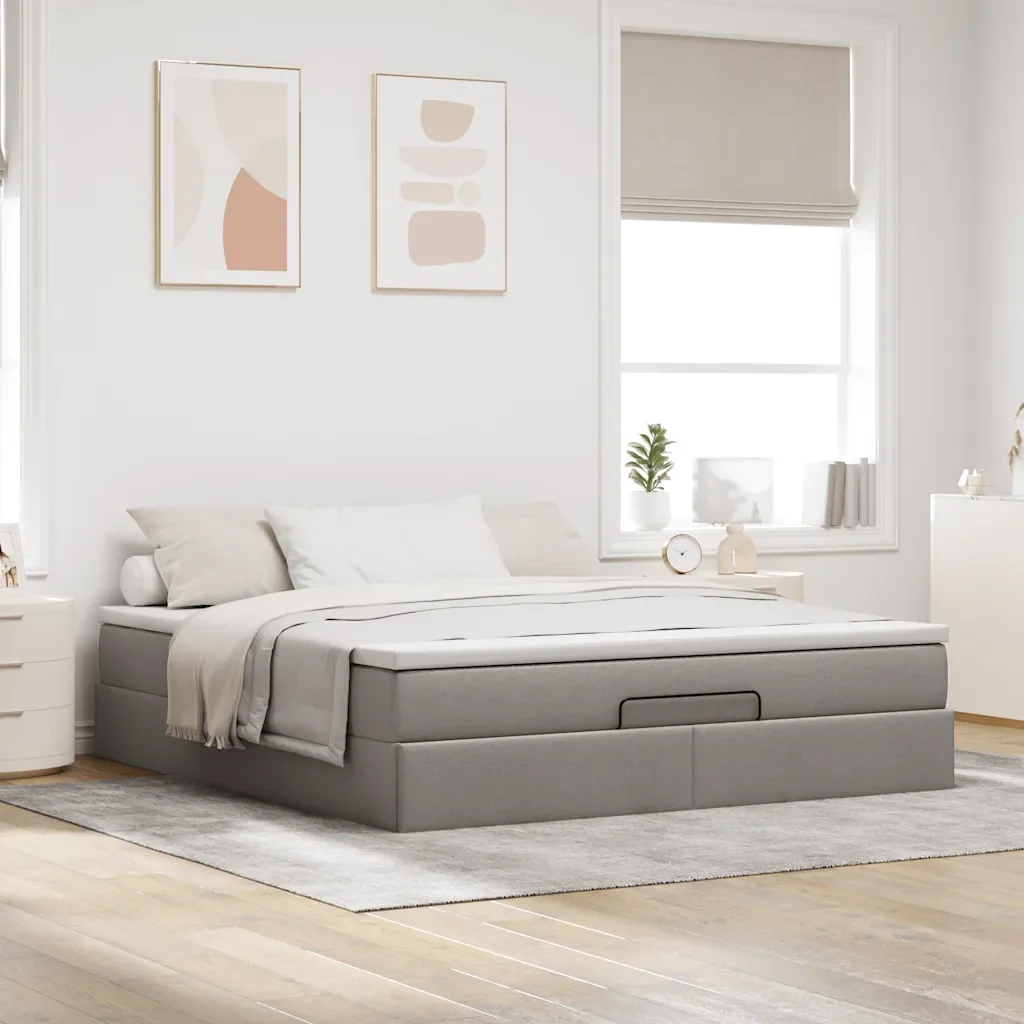 vidaXL Struttura Letto Pouf con Materasso Tortora 160x200cm in Tessuto - Image 3