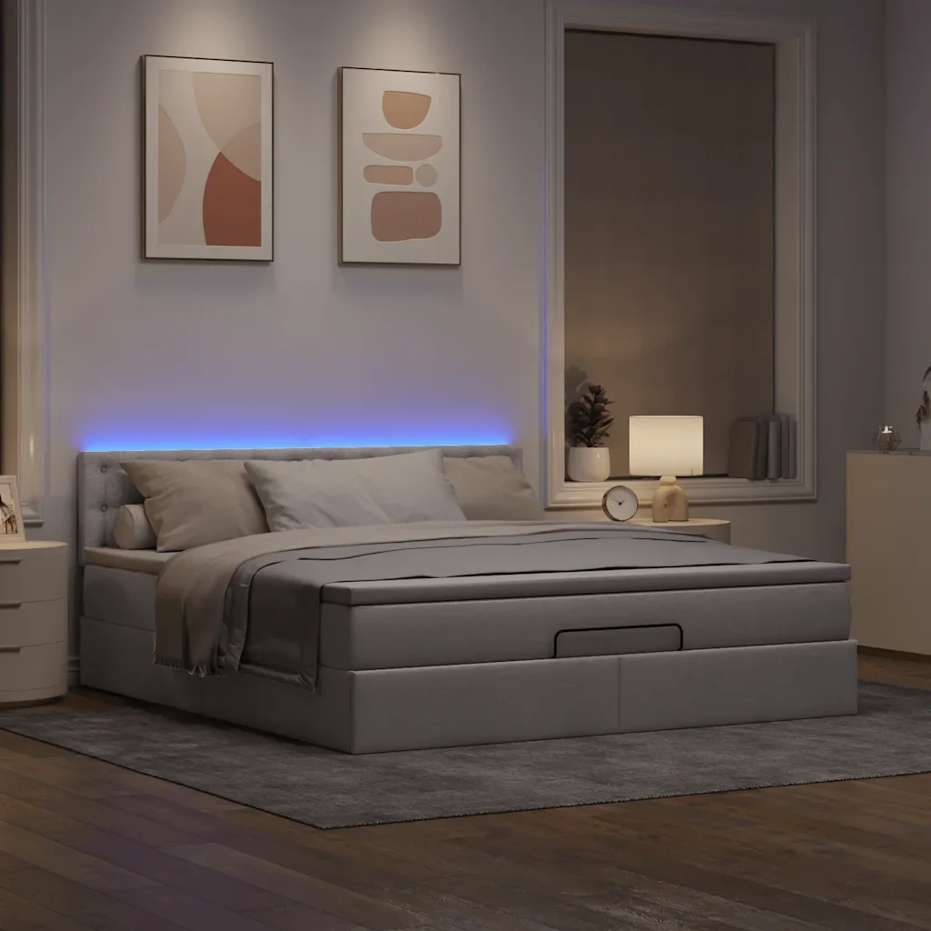 vidaXL Struttura Letto Pouf con Materasso Tortora 160x200cm in Tessuto - Image 3