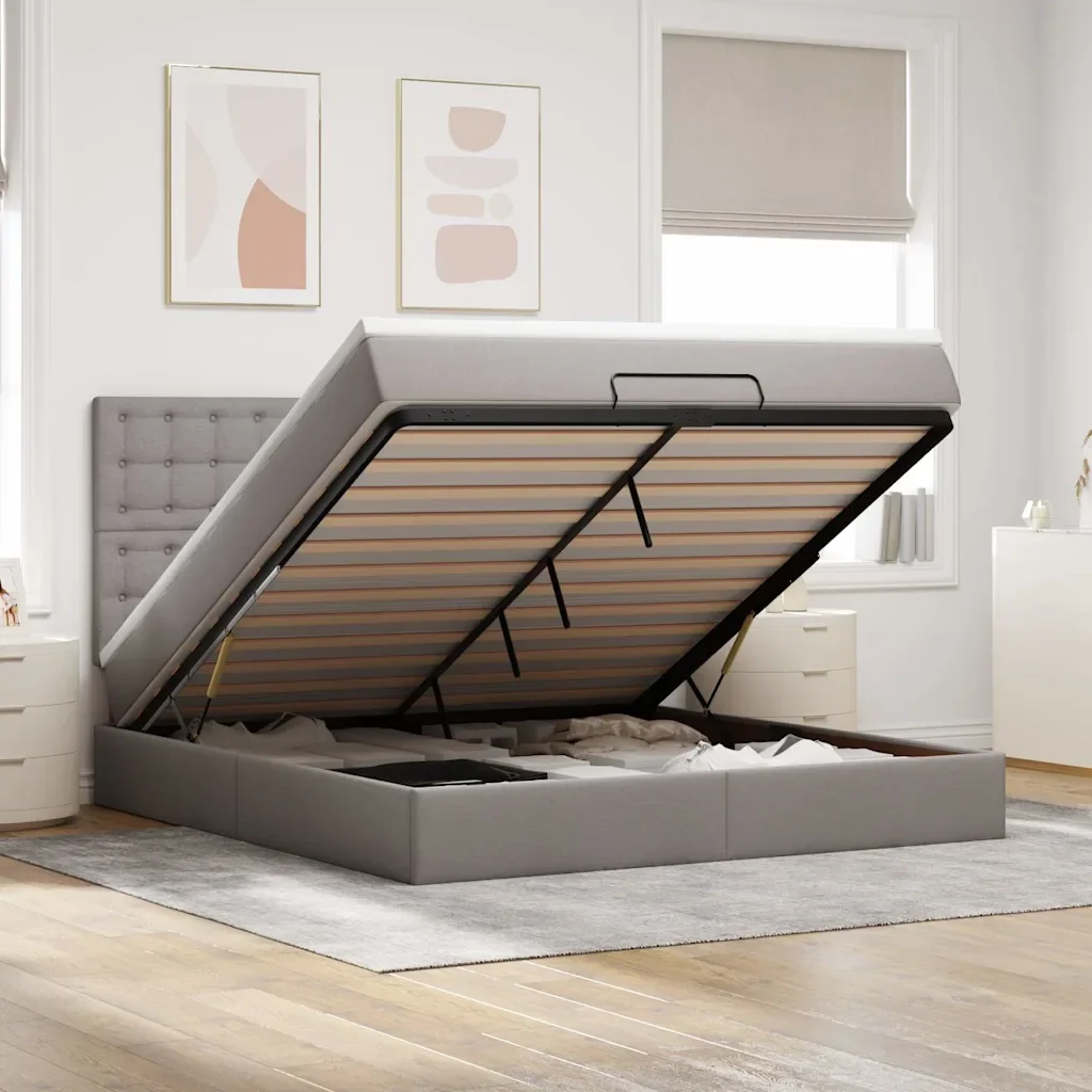 vidaXL Struttura Letto Pouf con Materasso Tortora 160x200cm in Tessuto