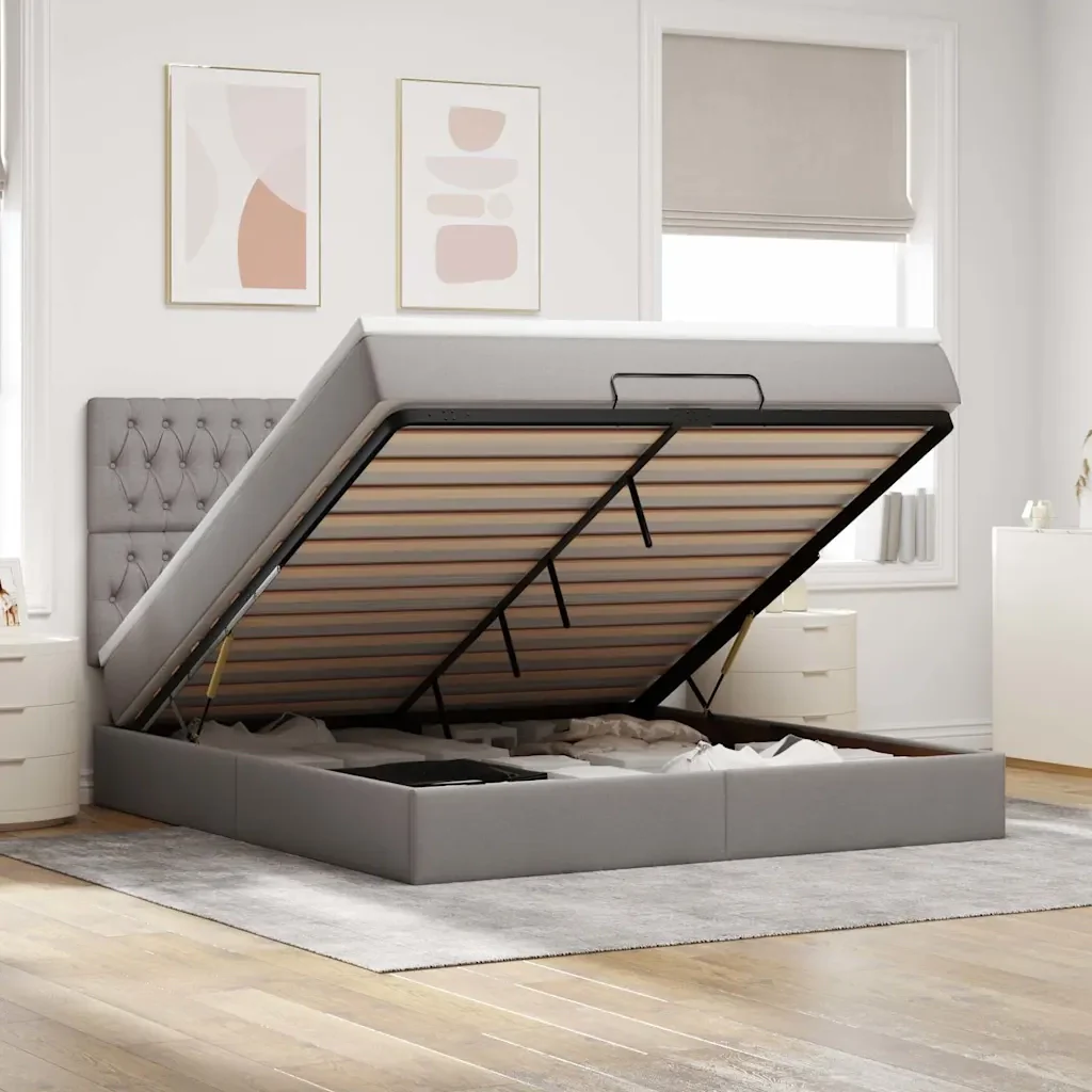 vidaXL Struttura Letto Pouf con Materasso Tortora 160x200cm in Tessuto