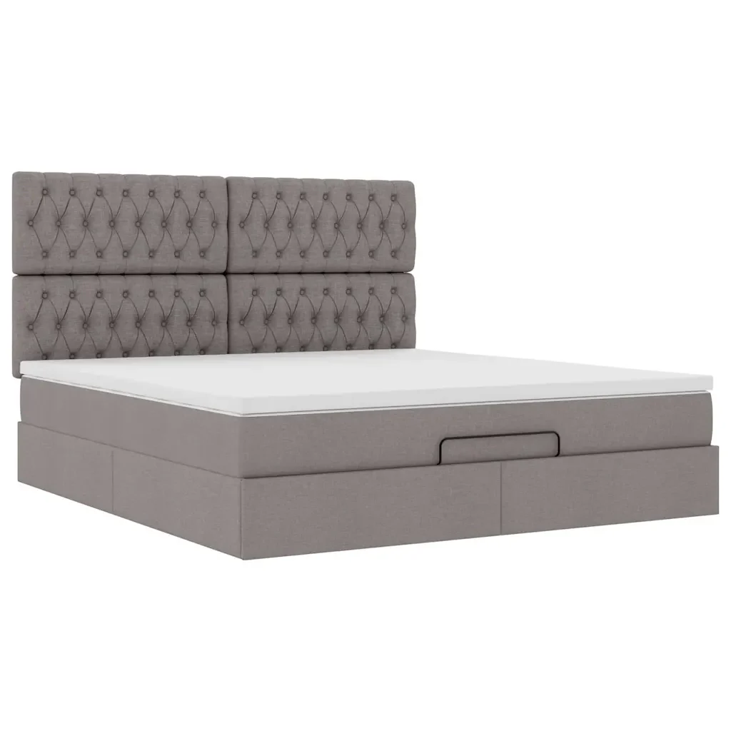 vidaXL Struttura Letto Pouf con Materasso Tortora 160x200cm in Tessuto - Image 6