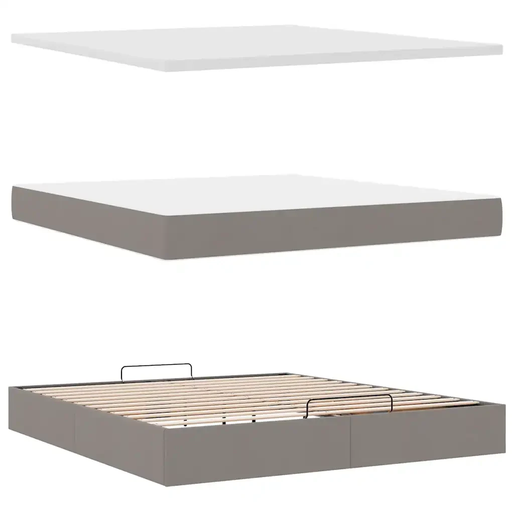 vidaXL Struttura Letto Pouf con Materasso Tortora 160x200cm in Tessuto - Image 7